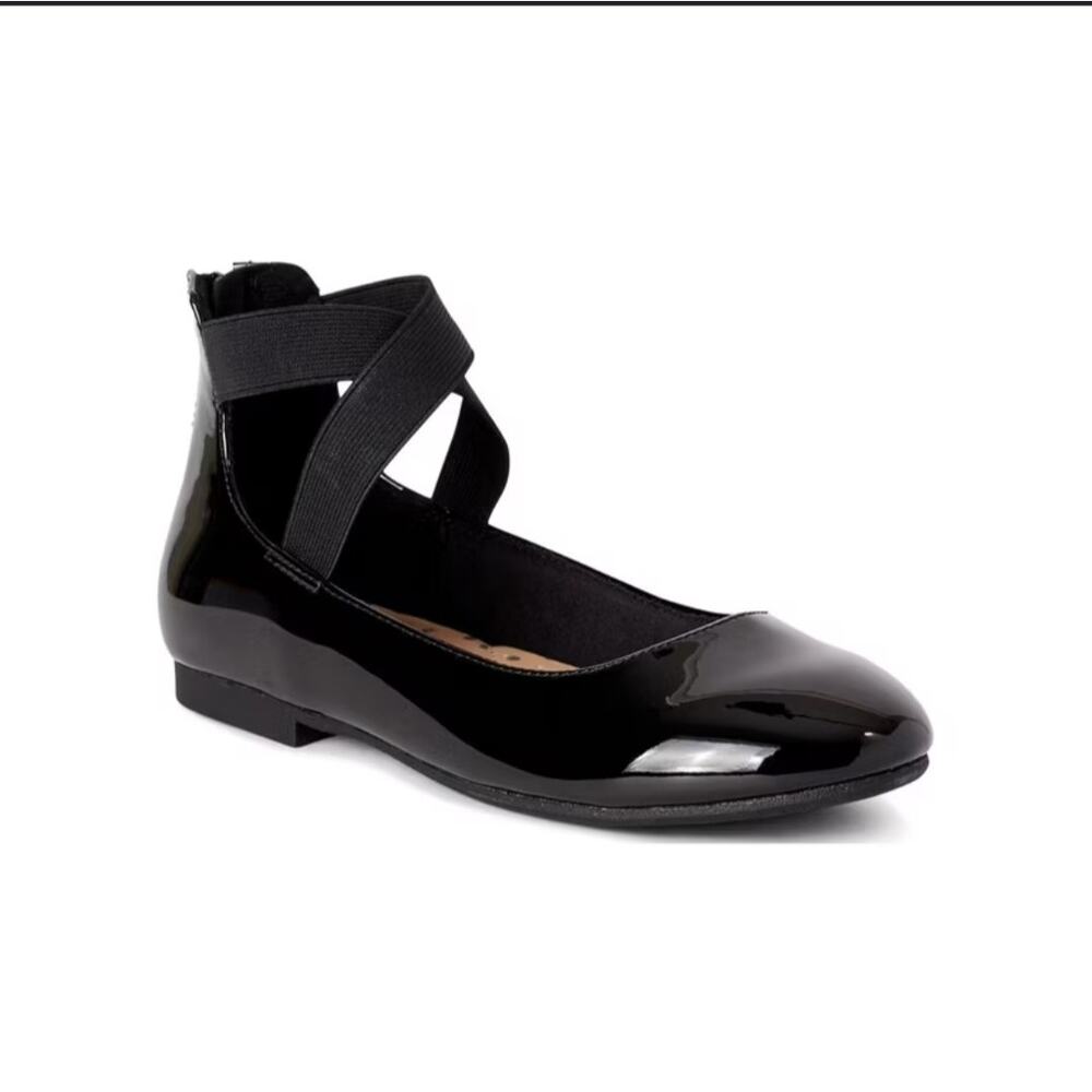 Girls shiny black ankle ballet flats size 1